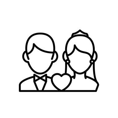 düğün çift simgesi. damat ve gelin aşk grafik illüstrasyon ile. basit temiz monoline sembolü.
