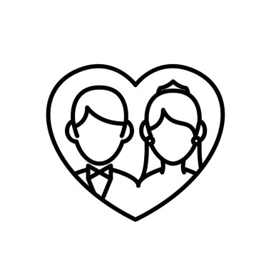 düğün çift simgesi. damat ve gelin aşk çerçeve çizim ile. basit temiz monoline sembolü.