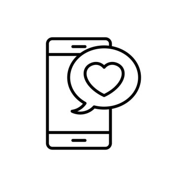 simge sohbet aşk. kalp emoji çizim ile Smartphone. smple monoline sembolü.