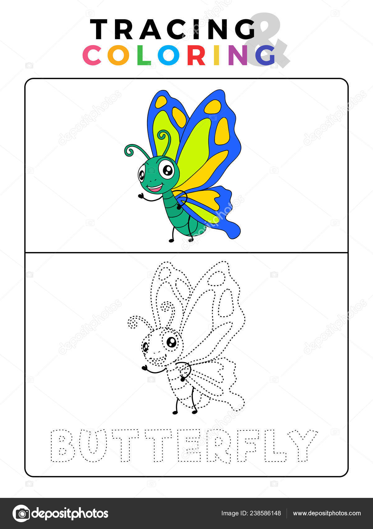 funny butterfly tracing coloring book example preschool worksheet practicing fine stock vector image by c mnaufal 238586148