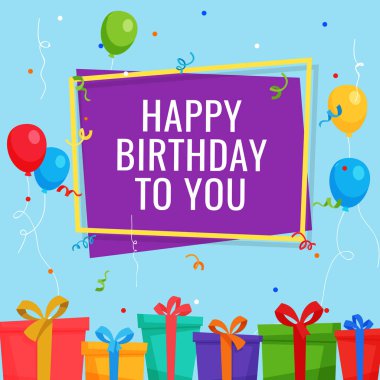 İyi ki doğdun arka plan şablonu hediye kutusu ve parti balon ile