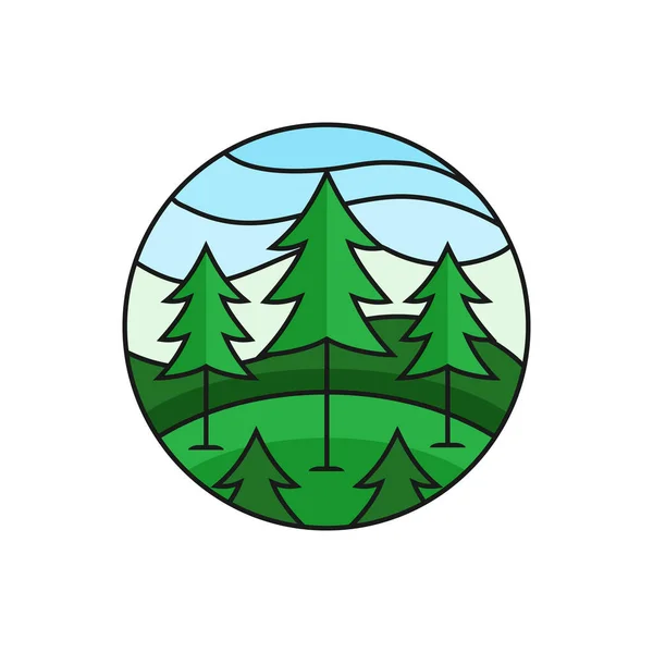 Insigne Logo Forêt Pins Illustration Sapin Avec Cadre Circulaire Pour — Image vectorielle