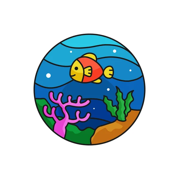 Unter Dem Logo Des Meeres Unterwasserblick Für Unterwassertauchen Outdoor Aktivitätskonzept — Stockvektor
