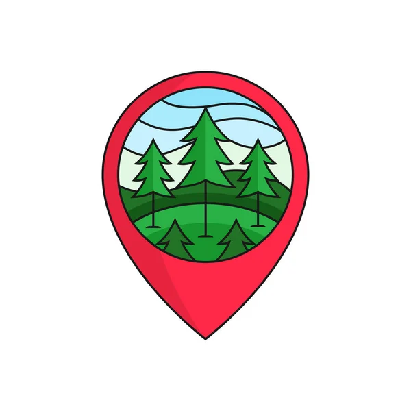 Insignia Del Logotipo Del Localizador Del Mapa Del Bosque Pinos — Vector de stock