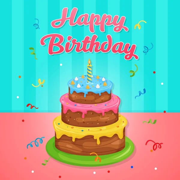 Happy Birthday Cake Illustration Auf Geburtstagsparty — Stockvektor
