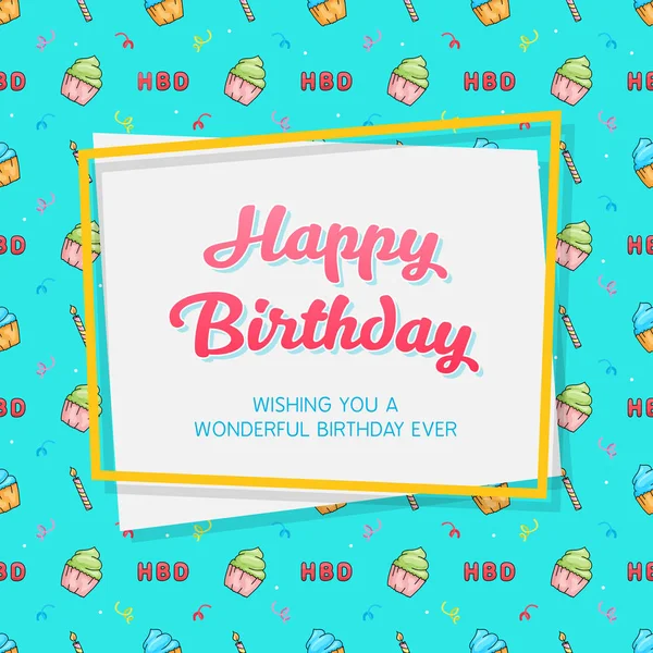 Modelo Cartão Aniversário Feliz Com Padrão Aniversário Sem Costura —  Vetores de Stock