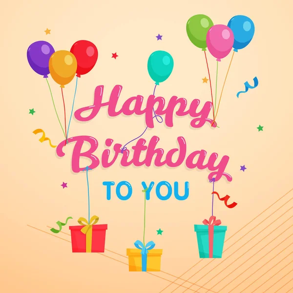 Happy Birthday Card Template Balloon Gift Box Ornament — Stock Vector