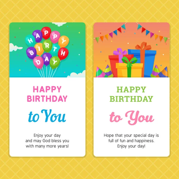 生日快乐现代邀请卡模板与气球和礼品盒插图 — 图库矢量图片