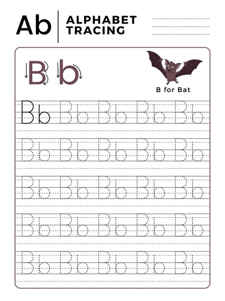 Mektup B alfabe kitabı örnek ve komik yarasa çizgi film izleme. İnce motor beceri pratik için okul öncesi çalışma. Çocuklar için hayvan illüstrasyon vektör.