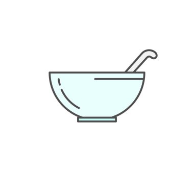meyve ya da sebze kase kaşık simgesi olan. Mutfak aletleri illüstrasyon yemek pişirmek için. Basit ince çizgi stili sembolü.