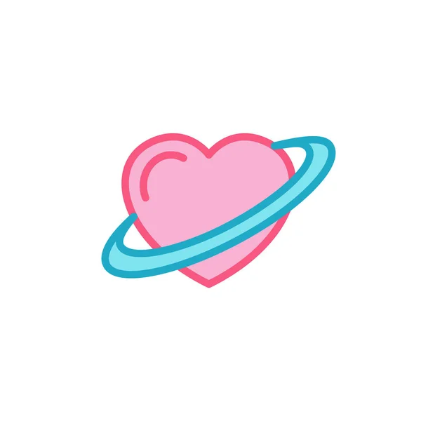 Liebe Mit Planeten Ikone Einfach Herz Illustration Linie Stil Logo — Stockvektor