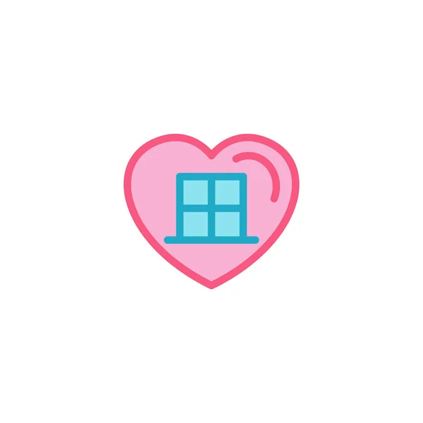 Láska Oknu Domu Ikona Jednoduché Srdce Ilustrace Styl Čáry Logo — Stockový vektor