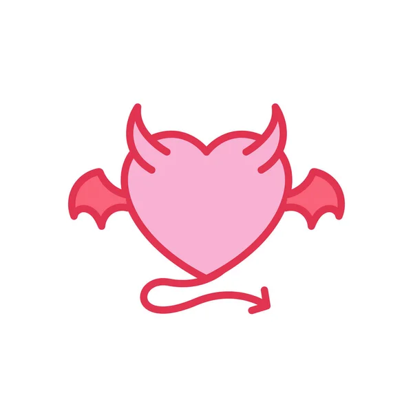 Devil Love Demonicznego Skrzydła Róg Ogon Icon Proste Serce Ilustracja — Wektor stockowy