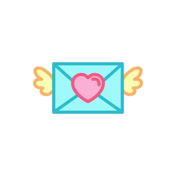 Liebe Mit Geflügeltem Post Liebesbrief Symbol Einfach Herz Illustration Linie — Stockvektor