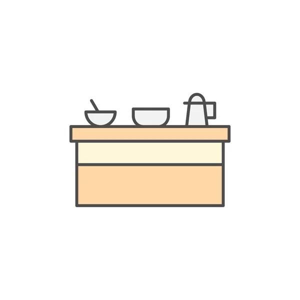 家電製品のアイコンが付いている台所のテーブル イラストを調理するためのキッチン用品 単純な細い線スタイルのシンボル — ストックベクタ
