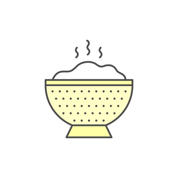 Colander Full Hot Rice Icon Kitchen Appliances Cooking Illustration Simple — Stock Vector