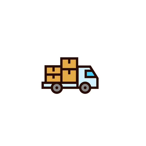 段ボール箱のシンボルのスタックでパッケージ アイコンを移動トラック 配信と再配置の概念 輪郭がきれいな細いシンプルなスタイルのデザイン — ストックベクタ