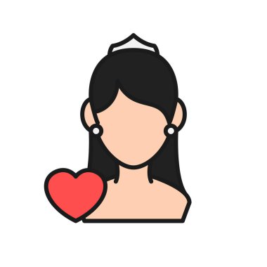 bride icon. woman bridal with love graphic for wedding concept illustration design. simple clean monoline symbol.