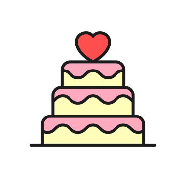 düğün pastası simgesi. düğün konsepti illüstrasyon tasarımı için aşk grafik ile düğün. basit temiz monoline sembolü.