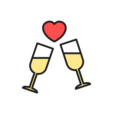 Düğün partisi içki simgesi. aşk grafik illüstrasyon ile cam. basit temiz monoline sembolü.