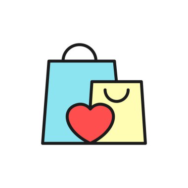 düğün hazırlık alışveriş simgesi. aşk illüstrasyon ile alışveriş çantası. basit temiz monoline sembolü.
