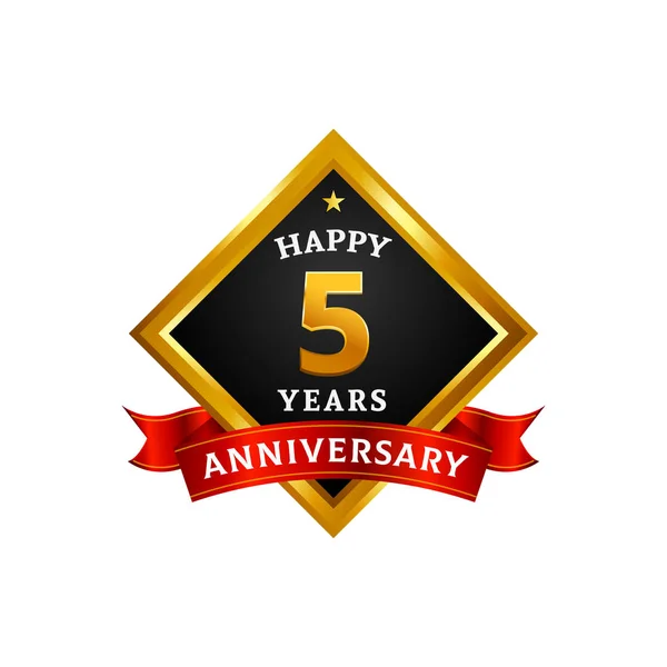 Mutlu Yıl Altın Kutlamaları Elmas Çerçeve Şerit Ile Logo — Stok Vektör