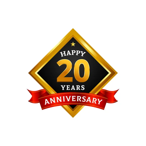 Felice Anni Oro Anniversario Logo Celebrazione Con Cornice Diamanti Nastro — Vettoriale Stock