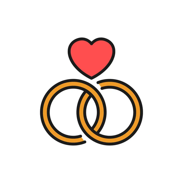 结婚戒指图标 连接环与爱情插图 简单干净的单线符号设计 — 图库矢量图片