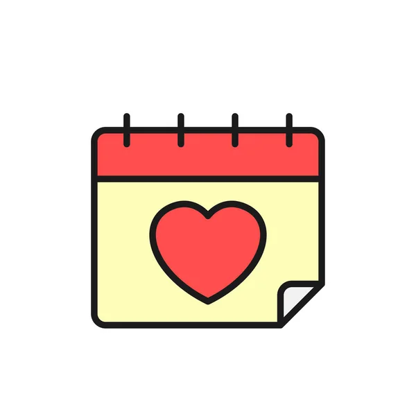 婚礼日期图标 日历与情人节和婚礼概念插图设计爱情图形 简单干净的单线符号 — 图库矢量图片