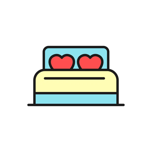床与爱枕头图标婚礼插画概念设计 简单干净的单林符号 — 图库矢量图片