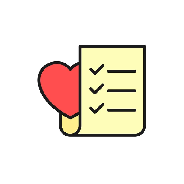 Svatební Plánování Kontrolní Seznam Ikona Seznamu Papíru Symbolem Lásky Jednoduché — Stockový vektor