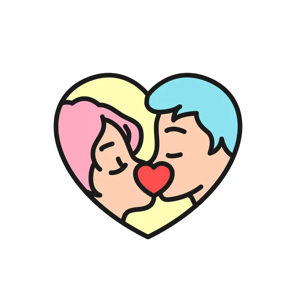 Marriage Couple Kissing Icon Weeding Concept Design Simple Clean Monoline — Stok Vektör