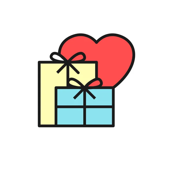 Icono Regalo Boda Caja Regalo Con Ilustración Amor Símbolo Simple — Vector de stock