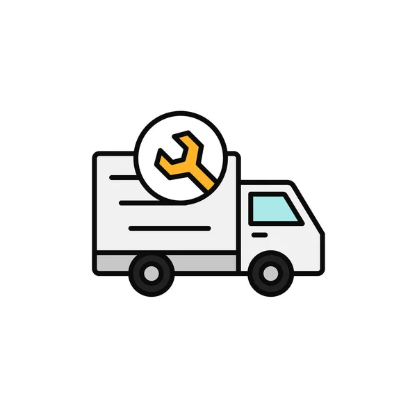Φορτηγό Παράδοσης Εικονίδιο Κλειδιού Αποστολή Αυτοκίνητο Υπό Επισκευή Μηχανουργείο Εικονογράφηση — Διανυσματικό Αρχείο