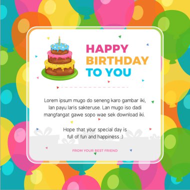 Mutlu yıllar sana kart şablonu ile renkli balon arka plan
