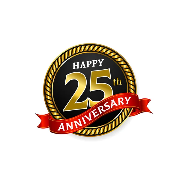 Happy Years Golden Anniversary Logo Celebration Ring Ribbon — Stock Vector