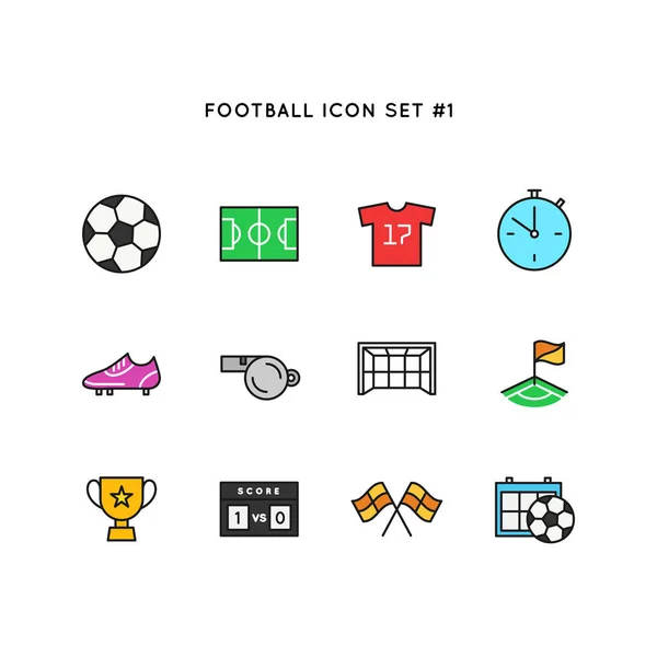 Juego Iconos Fútbol Deportivo Ilustración Objetos Fútbol Símbolo Línea Limpia — Vector de stock