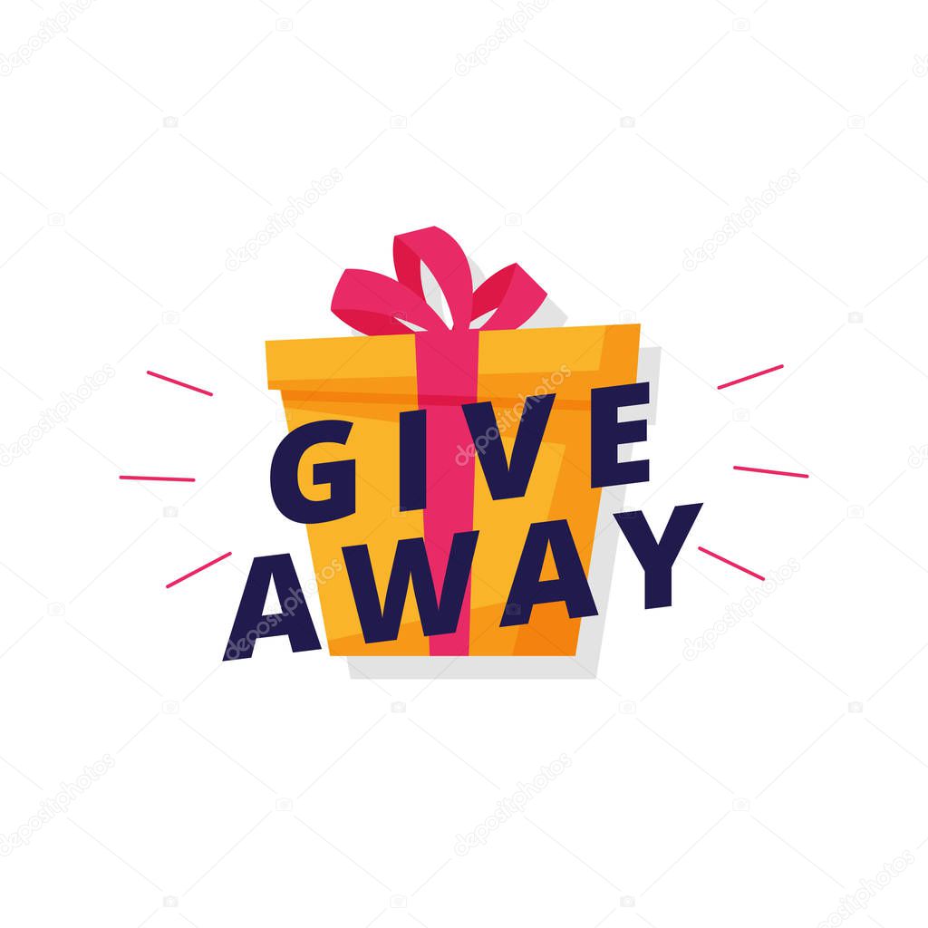Giveaway logo template design for social media post or website banner. Gift box icon vector illustration with modern typography text style.