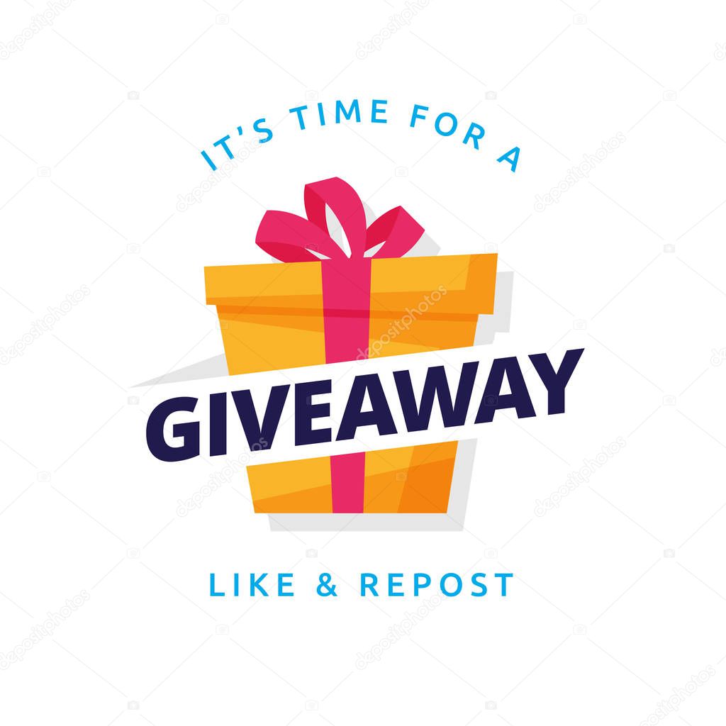 Giveaway logo template design for social media post or website banner. Gift box icon vector illustration with modern typography text style.