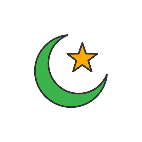 Simbolo Islamico Luna Crescente Stella Semplice Stile Icona Monoline Ramadan — Vettoriale Stock