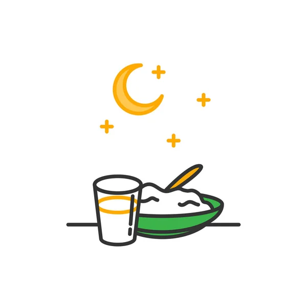 Sahur 高速の記号の前に夜明け前の食事 イスラム教徒のラマダン イード アル明けお祝いの単純なモノライン アイコン スタイル — ストックベクタ