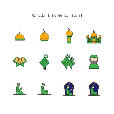 basit renkli ramazan kareem ve eid al Bayramı Icon set. Islam geleneği, Müslüman tatil illüstrasyon