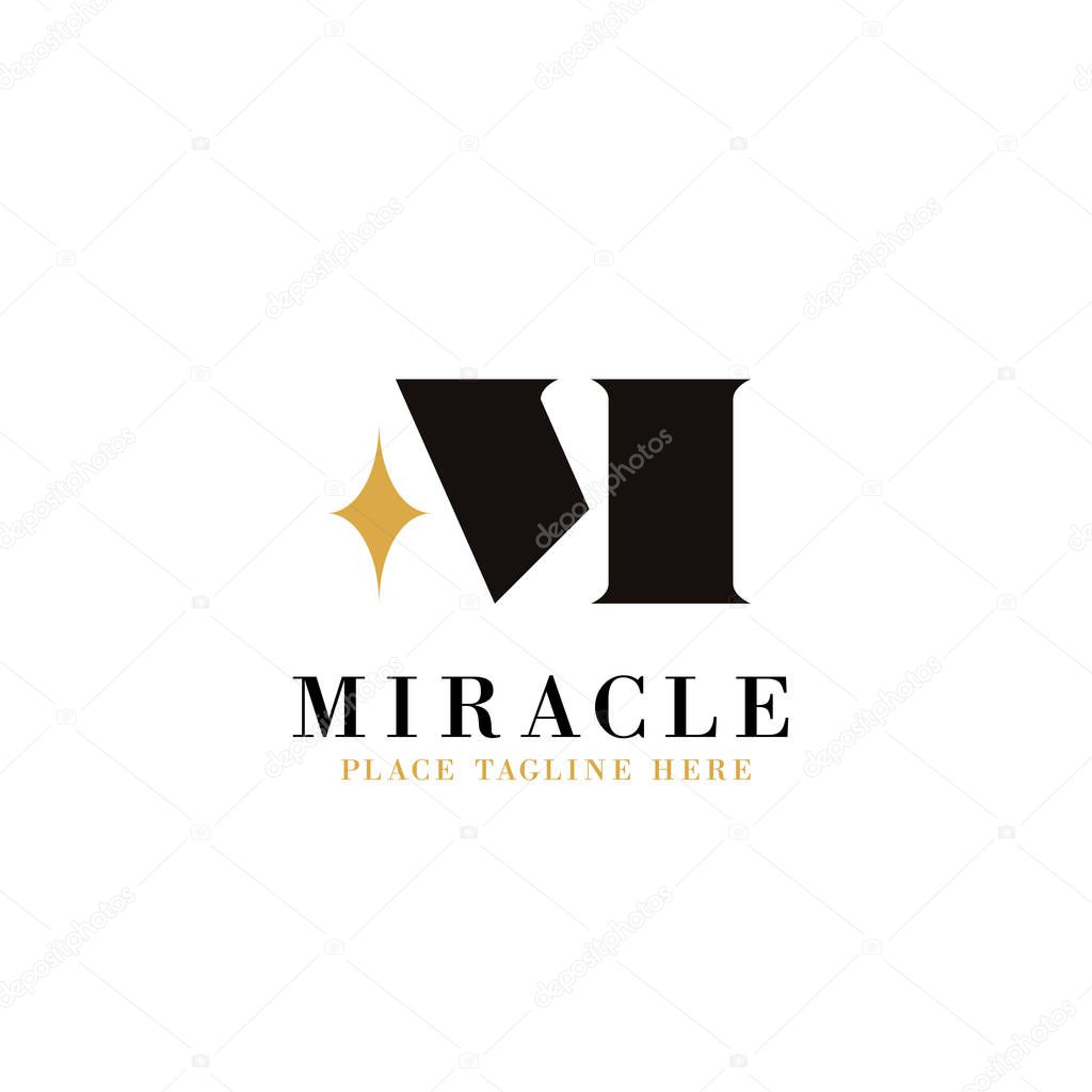 letter m logo template with shine icon. miracle concept vector design.