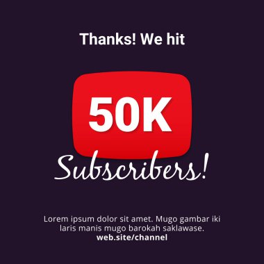 50 k aboneleri kutlama arka plan tasarım teşekkürler. 50 bin abone vektör şablonu için web posta veya sosyal medya hikaye