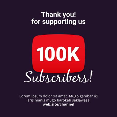 100 k aboneleri kutlama arka plan tasarım teşekkürler. 100 bin abone vektör şablonu için web posta veya sosyal medya hikaye