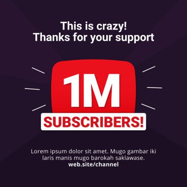 1M subscribers celebration background design. 1 million subscribe clipart