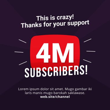 4m aboneleri kutlama arka plan tasarımı. 4 milyon abone