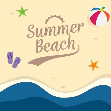 Yaz plaj tatil arka plan tasarım. Üstten Görünüm beach vektör çizim.