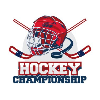 Hokey takımı logo tasarım vektör şablonu. Spor Kulübü rozeti kimlik. Kask illüstrasyon logo grafik ile.