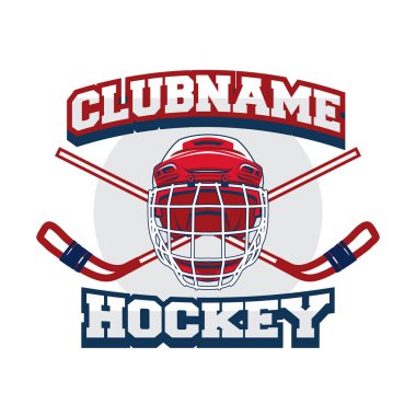 Hokey takımı logo tasarım vektör şablonu. Spor Kulübü rozeti kimlik. Kask illüstrasyon logo grafik ile.